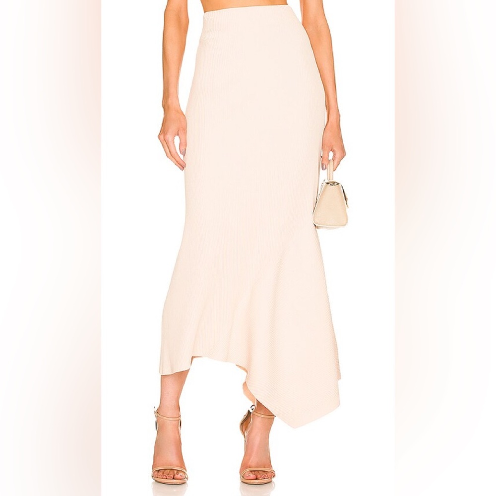 A.L.C. Skirt Jaime Midi Asymmetric Ribbed Knit in Macadamia Cream -